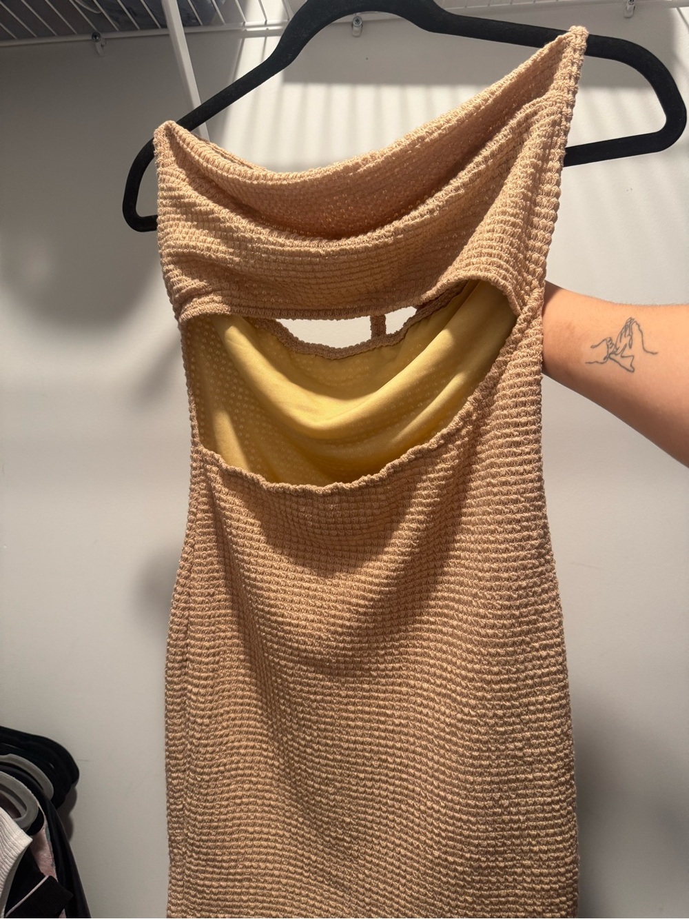 Beige Textured Back-Detail Dress